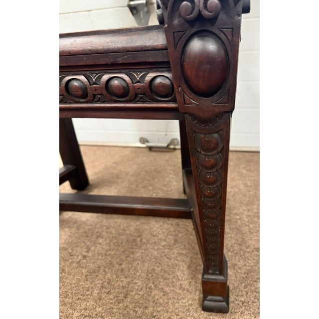 Late 19th Century Figural Carved Jacobean Style Throne Armchair With King and Queen For Sale - Image 4 of 15