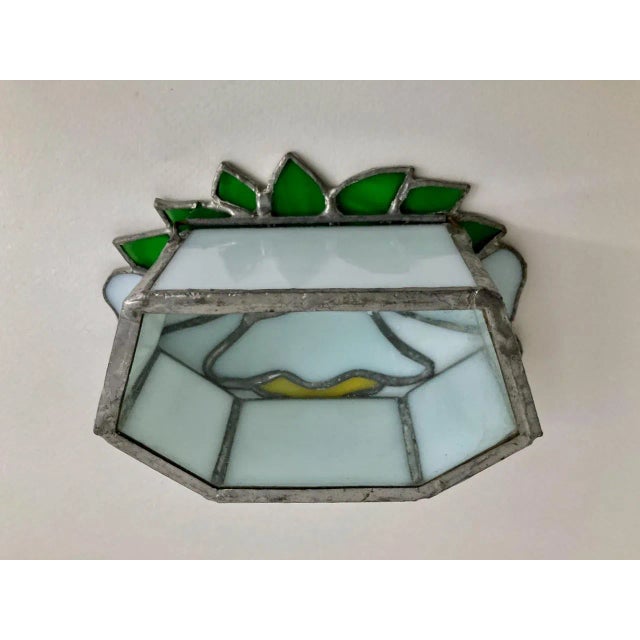 Vintage Stained Glass & Clear Glass Lidded Floral Box For Sale - Image 10 of 13