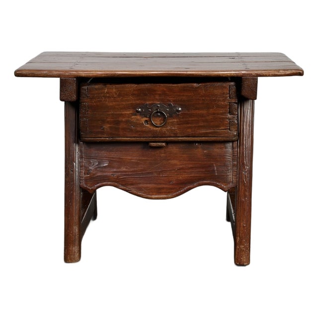 Antique Wooden Side Table with Drawer, 1700s For Sale