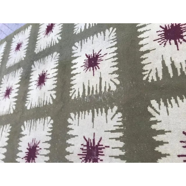 Beautiful French Art Deco rug with nice modern design, and beautiful colors with green, purple and beige, circa 1940...