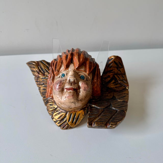 Early 20th Century German Carved Wood Cherub Angel Decorative Wall Ornament For Sale - Image 5 of 9