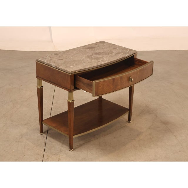 Traditional Johnathan Charles 'Barcelona' Marble Top Walnut Nightstand For Sale - Image 3 of 18