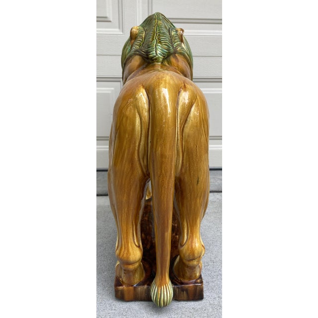 Figurative Vintage Majestic Italian Majolica Style Ceramic Lion Sculpture For Sale - Image 3 of 12