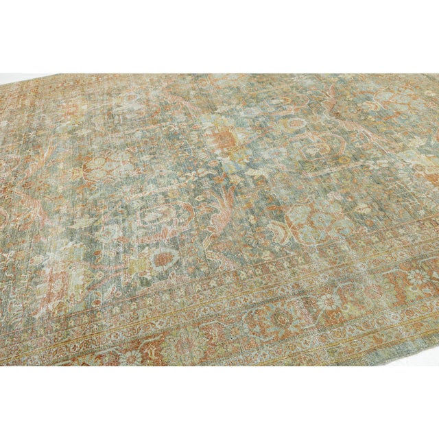 Antique Mahal Wool Area Rug With Muted Sage Green & Terracotta Palette For Sale - Image 10 of 11