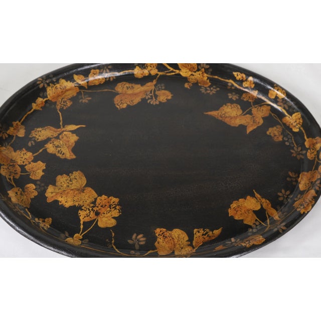 English Vintage Red Hand-Painted Floral Decorative Disc/Tray For Sale - Image 3 of 6
