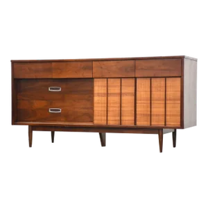 1960s Refinished Walnut and Cane Dresser by Hooker