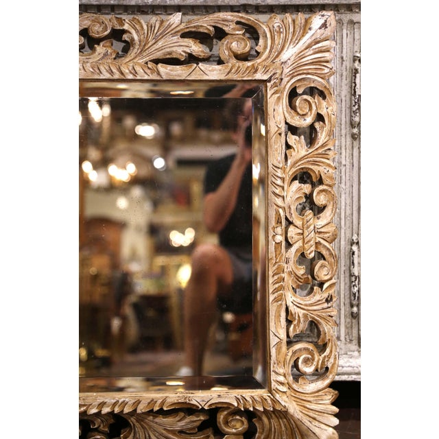 19th Century French Baroque Carved Painted Wall Mirror With Beveled Glass For Sale - Image 4 of 10