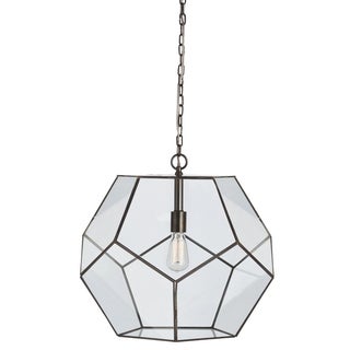 Geometric Tenley Large Glass & Iron Pendant Light For Sale