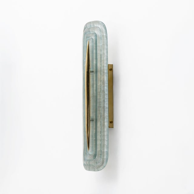 Modern Murano Glass Teal and Brass Sconces, Italy, 2000, Set of 2 For Sale - Image 4 of 9
