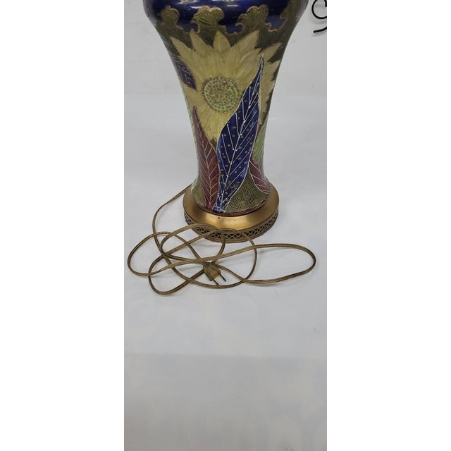 Vintage Satsuma Style Sunflower Leaf Raised Enamel and Gold Bead Table Lamp For Sale - Image 12 of 12