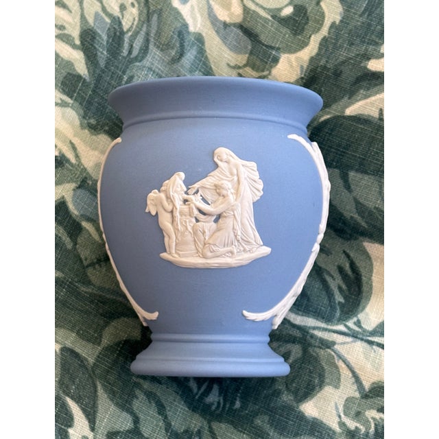 Vintage English Wedgwood Blue Jasperware Neoclassical Vase For Sale - Image 11 of 17