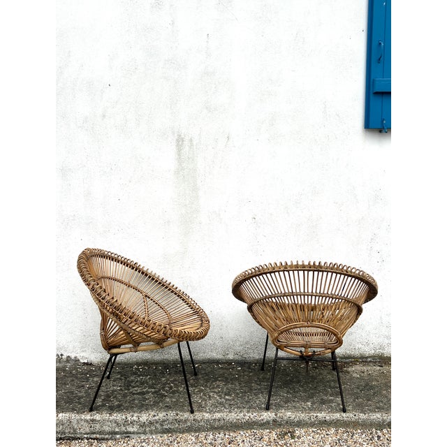 Rattan Soleil Model Armchairs attributed to Janine Abraham & Dirk Jan Rol, 1970s, Set of 2 For Sale - Image 4 of 10