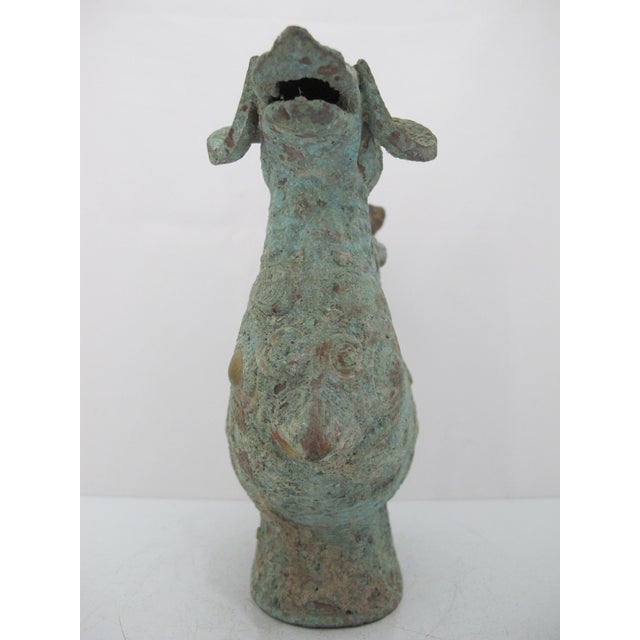 Chinese Bronze Ware Ritual Wine Multi Headed Beast Sheep Lidded Guang Vessel For Sale - Image 10 of 18