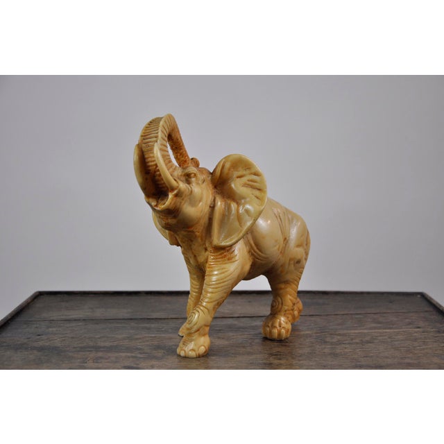 Vintage 1960's Hand Carved Ivory Colored Resin African Elephant Statue