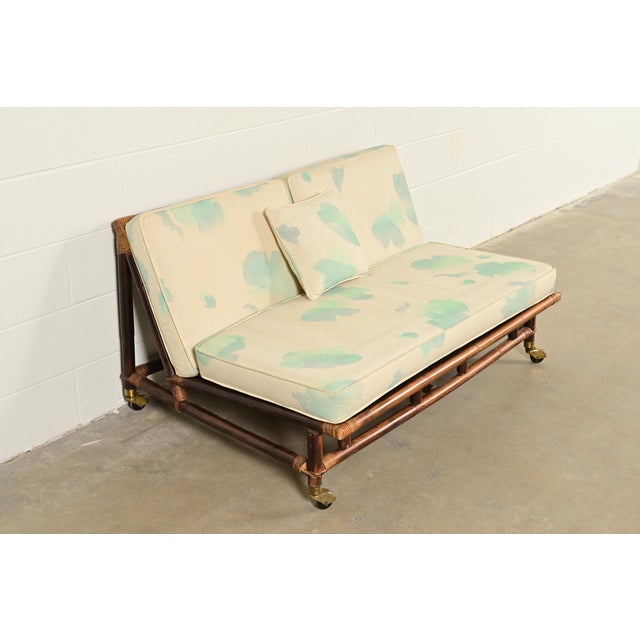 Ficks Reed John Wisner for Ficks Reed Mid-Century Hollywood Regency Bamboo Rattan Loveseat, 1950s For Sale - Image 4 of 13