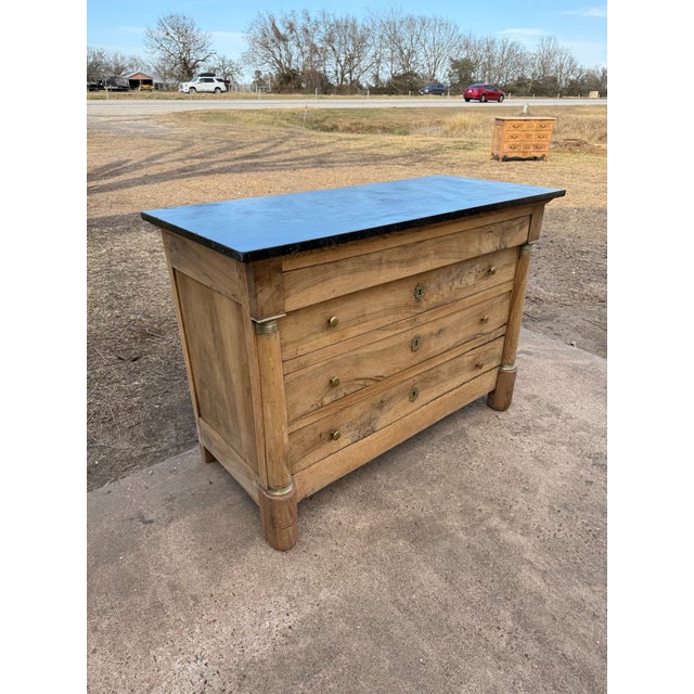 19th Century French Empire Walnut Bleached Marble Top Chest of Drawer / Commodes For Sale - Image 6 of 12
