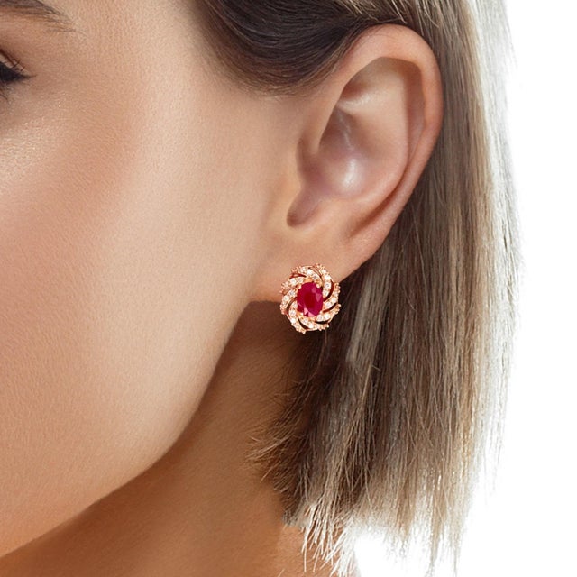 Diamond Ruby Earrings 14 Karat Yellow Gold 3.64 TCW Certified For Sale - Image 13 of 18