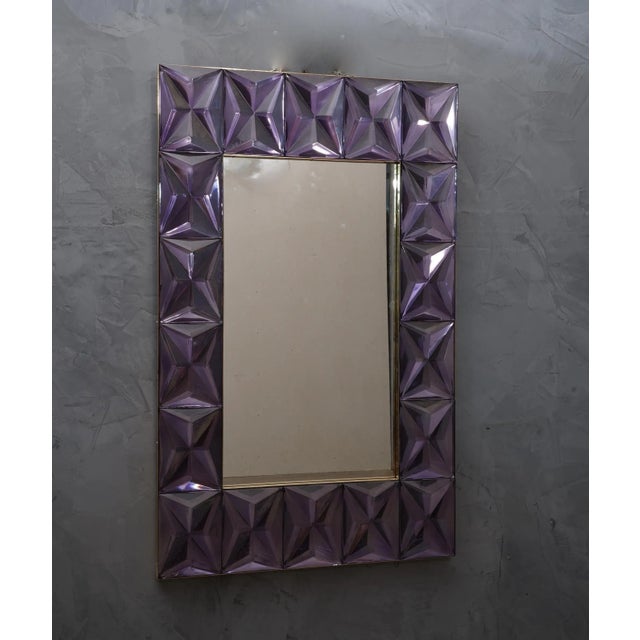 Metal Murano Strong Violet Glass and Brass Console Wall Mirror For Sale - Image 7 of 9