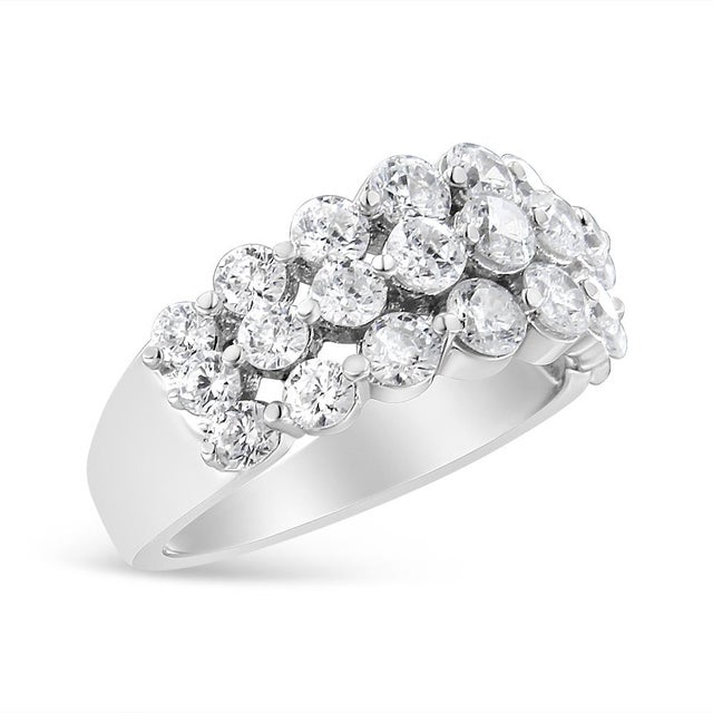 Contemporary 10K White Gold 2 1/2 Cttw Round Natural Diamond 3 Row Band Ring (I-J Color, I1-I2 Clarity) - Ring Size 7 For Sale - Image 3 of 7