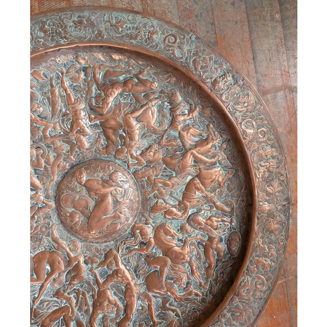 English 19th Century Large Copper Electrotype Charger "Battle of the Amazons" by Elkington & Co. For Sale - Image 3 of 16