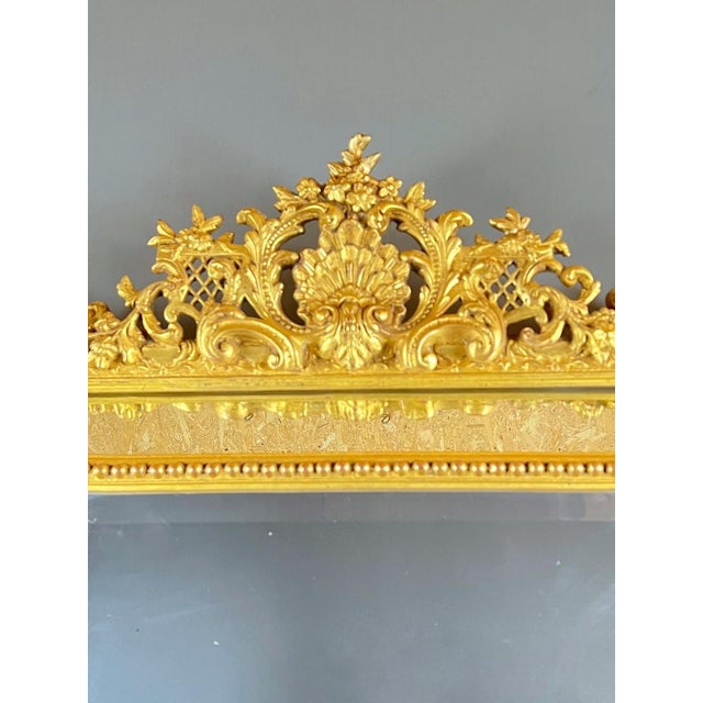 Large 19th Century Mirror with Gilded Wooden Pediment For Sale - Image 4 of 9