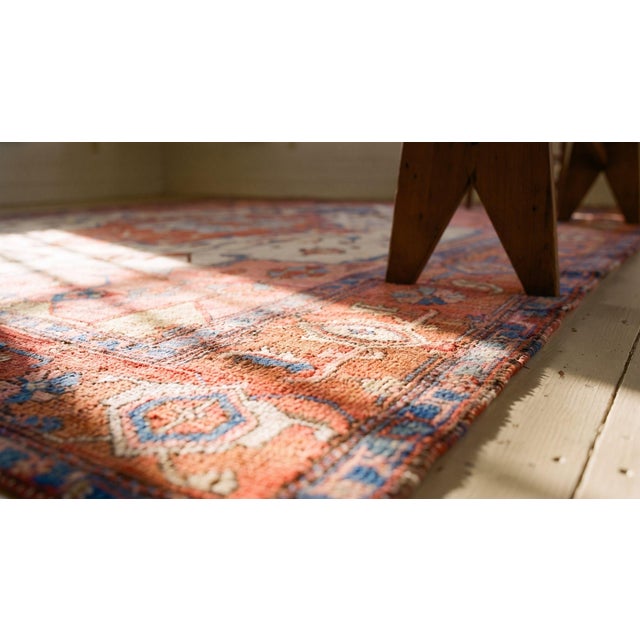 Red Grand Red Background Color With Cute Medallion Design Antique Persian Serapi Rug For Sale - Image 8 of 10