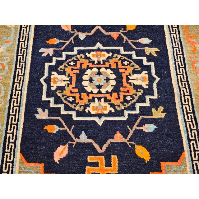 Early 20th Century Vintage Tibetan Medallion Rug, Wool on Cotton, Black & Green, 1900s, 2' x 3' For Sale - Image 5 of 11