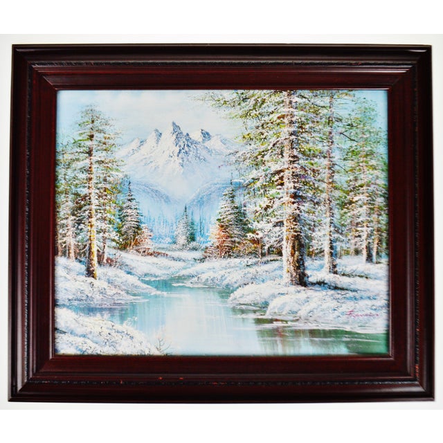 Vintage Framed Winter Landscape Embellished Oil Painting On Canvas