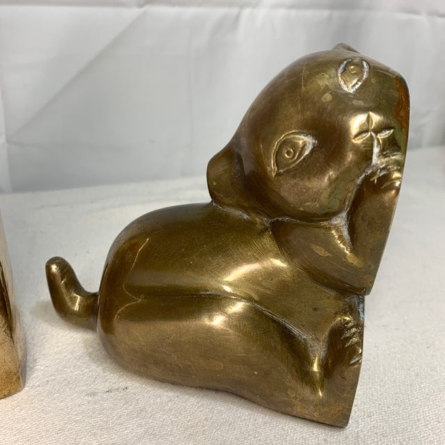 Mid Century Modern Brass Cat Bookends - Pair For Sale - Image 4 of 6