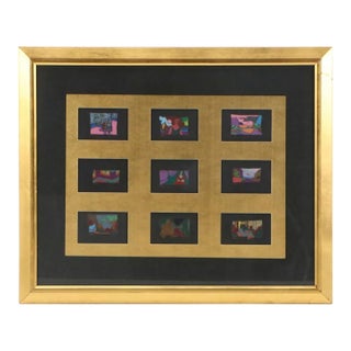 e.j. Gold Framed Collage of 9 Mini Pastel Drawing Compositions For Sale