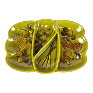 Mid-Century California Pottery Avocado Green Divided Serving Tray