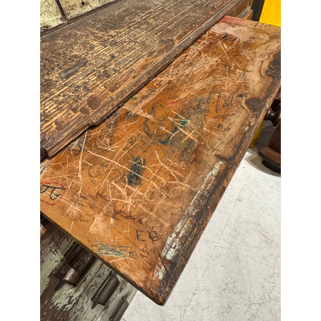 Antique Painted Pine Slant-Front Desk With Original Graffiti Patina For Sale - Image 9 of 12