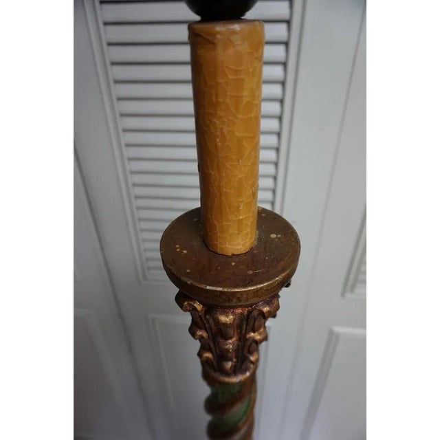 Italian Florentine Torchère Floor Lamp in Hand-Carved Gold-Gilt and Green Wood, 1950s For Sale - Image 6 of 13