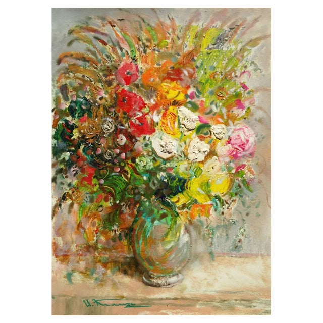 Uldis Krauze, Flowers in a Vase, 2020, Oil on Cardboard For Sale