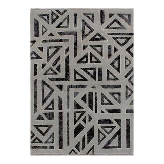 Rug & Kilim’s Art Deco Style Modern Rug in Gray, Black Geometric Pattern For Sale
