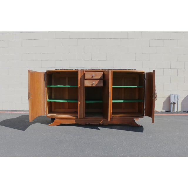 Wood Antique French Art Deco Burl Wood Sideboard Buffet With Marble Top For Sale - Image 7 of 18