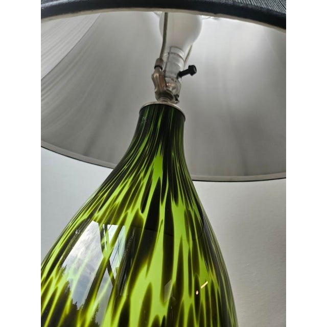 Vintage Green & Black Art Glass Table Lamp For Sale - Image 4 of 8