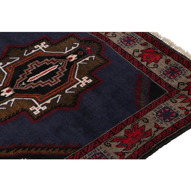 Rug & Kilim’s Baluch Tribal Rug in Navy Blue With Chocolate Brown Medallions For Sale In New York - Image 6 of 8