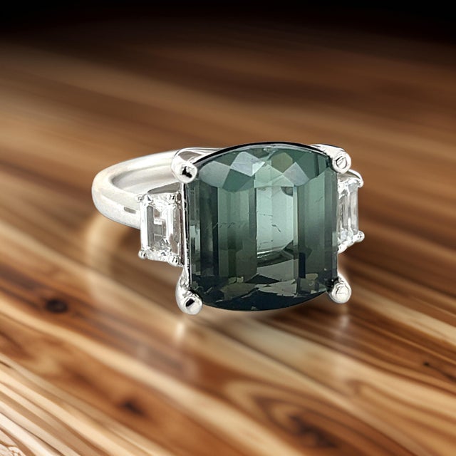 Natural Tourmaline Sapphire Ring 7 14k W Gold 8.7 TCW Certified For Sale - Image 4 of 14