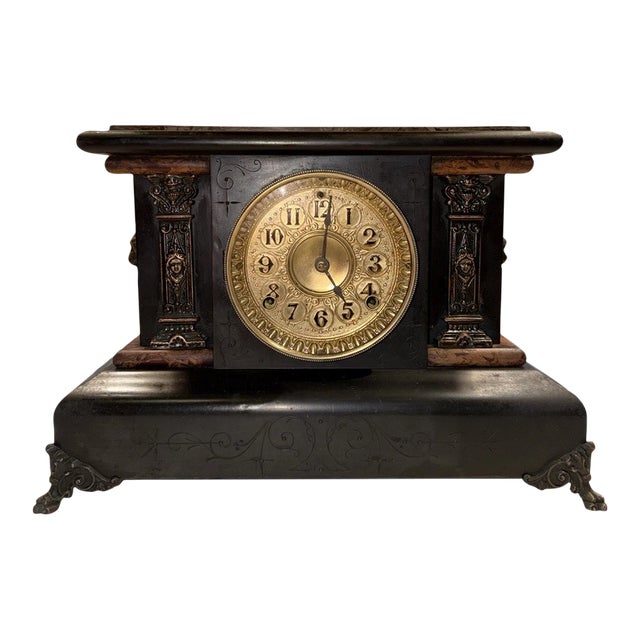 Seth Thomas Antique Adamantine Black Mantel Clock For Sale