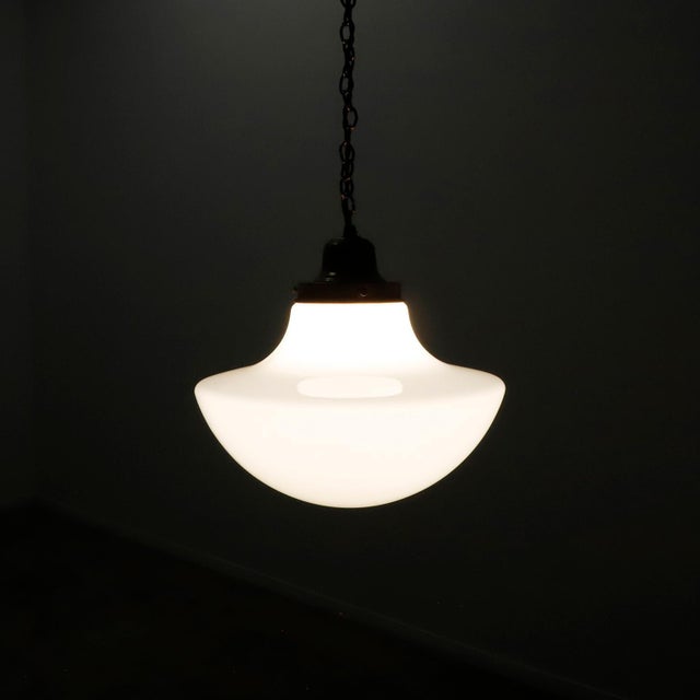 1930s Art Deco Milk Glass Pendant Light For Sale - Image 15 of 17