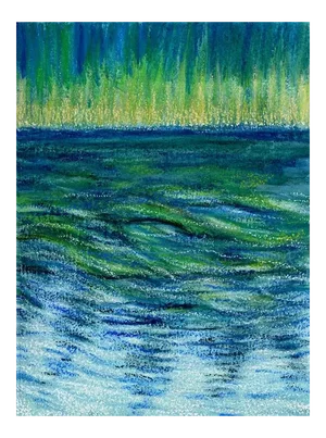 Reflection of Wind on Water, Oil Pastel Drawing