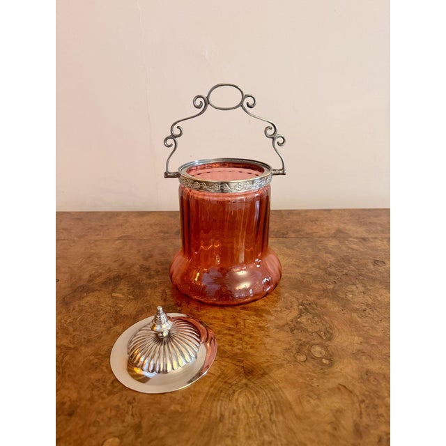 Antique Edwardian Cranberry Glass Biscuit Barrel, 1900 For Sale - Image 4 of 6