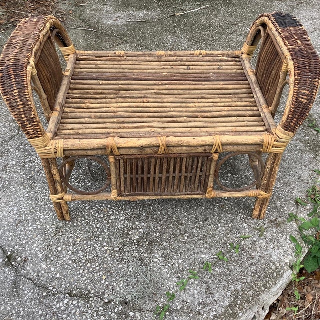 1930s Bohemian Rattan and Bamboo Bench For Sale - Image 12 of 12