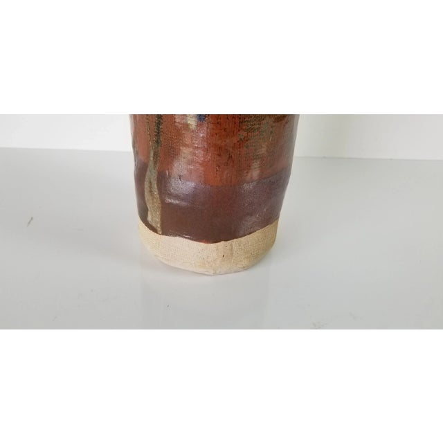 1990s Vintage Signed Brown Glaze Art Pottery Vase For Sale - Image 5 of 10