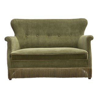 Danish 2-Seater Sofa in Light Green Furniture Velour, 1970s For Sale