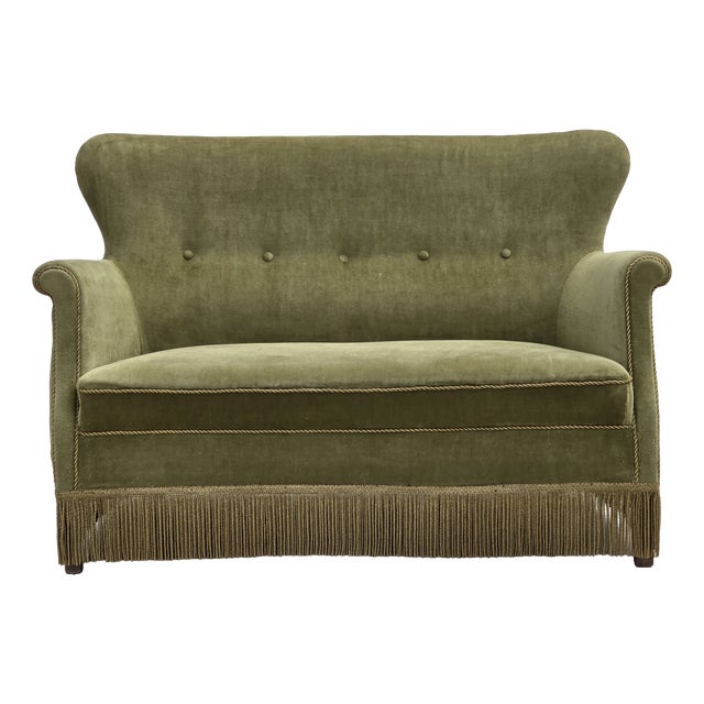 Danish 2-Seater Sofa in Light Green Furniture Velour, 1970s For Sale