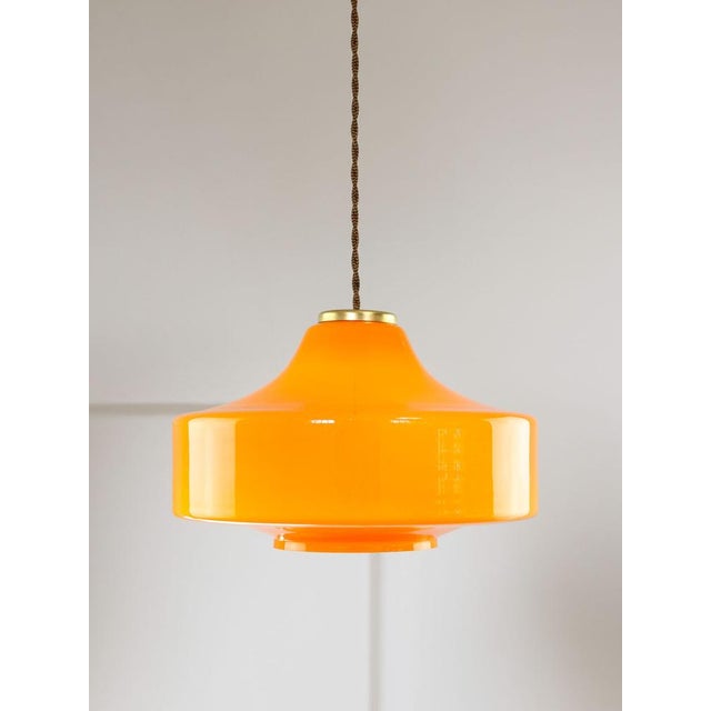 Orange Mid-Century Modern Italian Pendant Lamp in Orange Glass and Brass For Sale - Image 8 of 18