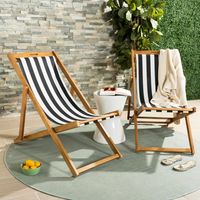 Loren Foldable Sling Chair in Natural & Black & White - a Pair For Sale - Image 9 of 11