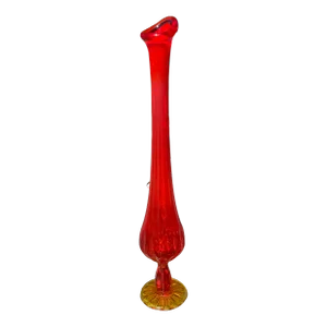 1960s Fenton Amberina Swung Vase With Pedestal